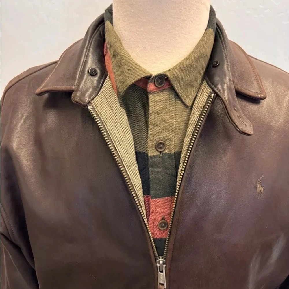 Polo by Ralph Lauren Vintage Biswing Leather Bomber Jacket in Brown Size L - Picture 3 of 16